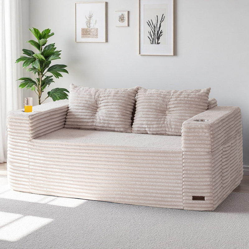Canapé-causeuse, petit canapé modulaire confortable pour petits espaces, canapé à compression sans assemblage, 2, Beige