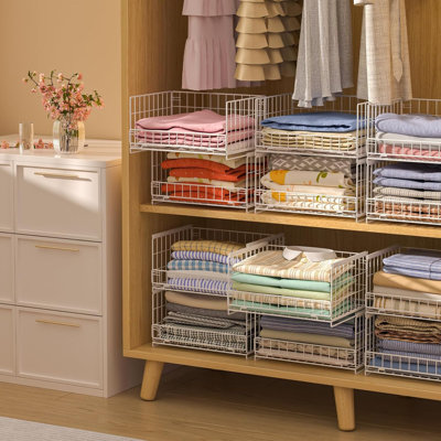 Organisateurs de garde-robe coulissants à 4 niveaux et tablettes de rangement, paniers de rangement de rangement de placard empilables, étagère de rangement pour armoire-penderie, cuisine, salle de bain, blanc