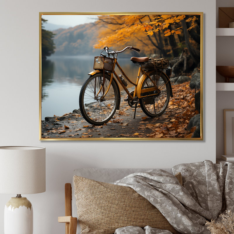 Amber Adventure Bicycle - Bicycle Wall Art, 12" H x 20" W x 1" D, Gold Floater Framed