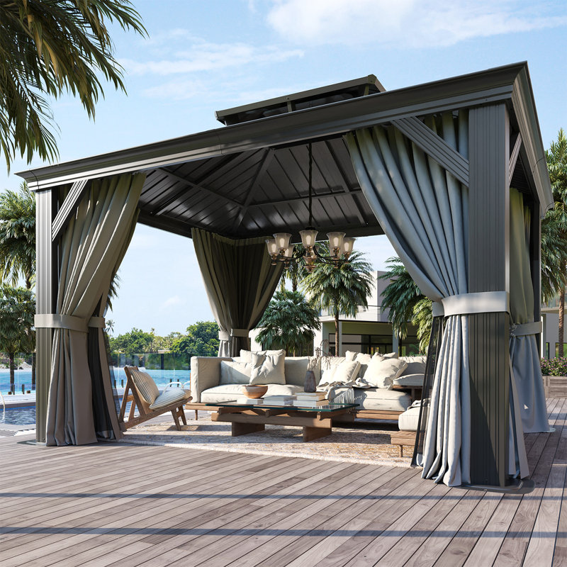 Pavillon de jardin stable et sec: avec toit double et poteaux en aluminium épais avec gouttière, Abri pour voiture x P 10 po
