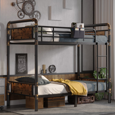 Adejinmi Bunk Bed Twin Over Twin,Twin Bunk Beds,Industrial Bunkbeds, Into 2 Individual Bed(Vinatage)