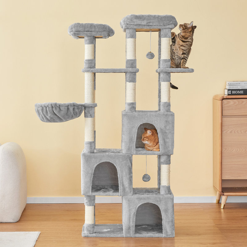 Grand arbre à chat 63 po pour chats d'intérieur, Gris clair