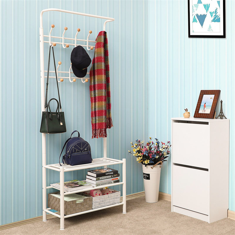 Steel Freestanding 18 - Hook Coat Rack, White