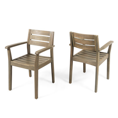 Wood Armchairs 2, Grey. For Backyard, Poolside, Garden. Build, Slatted Back And Seat, 350 Lbs Max Weight Capacity Seating,