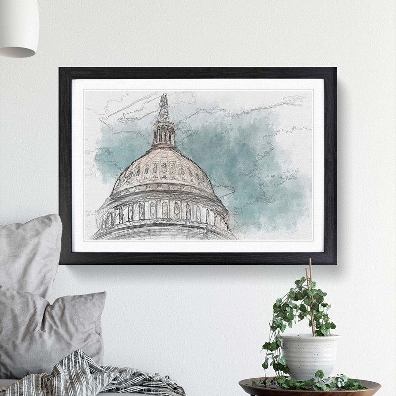 Capitol Hill White House in Abstract - Picture Frame Graphic Art Print, 36cm H x 48cm W x 2cm D, Black Framed