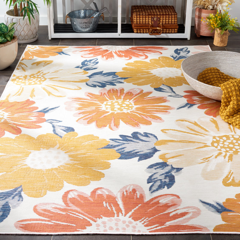 Tapis d'intérieur / extérieur à motif floral Maezell Sunrise, Tapis de couloir 2 pi x 8 pi