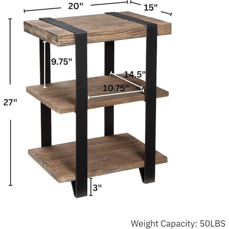 Modesto 2-Shelf Metal Strap and Reclaimed Wood End Table