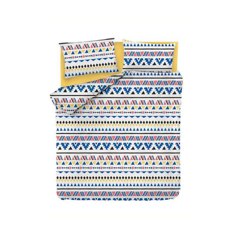 Ensemble de housse de couette 100% coton jaune / blanc / bleu foncé / noir Nyah