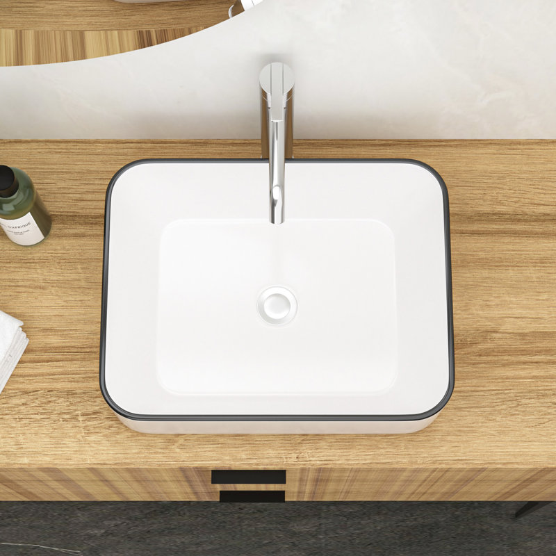 Lavabo rectangulaire en céramique blanc de 19 po x 15 po pour salle de bain - contemporain, teinté, facile à installer sur le comptoir