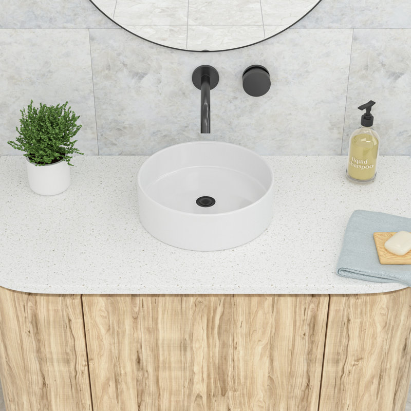 Lavabo de salle de bain vasque rond en céramique blanche de 16 po, lavabo de comptoir moderne sans trou de robinet, pour salle de bain contemporaine