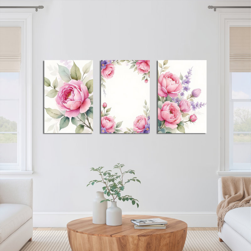 «Pink Rose», reproduction d'art sur toile, ensemble de 3, H 18 po x l 36 po