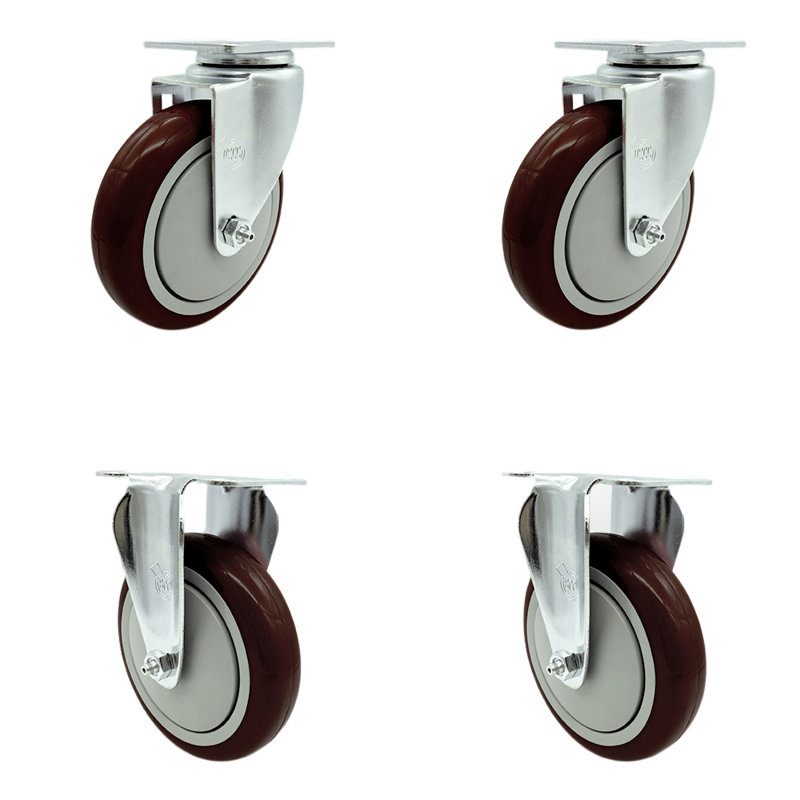 4 Piece Polyurethane Swivel Caster Set, Maroon