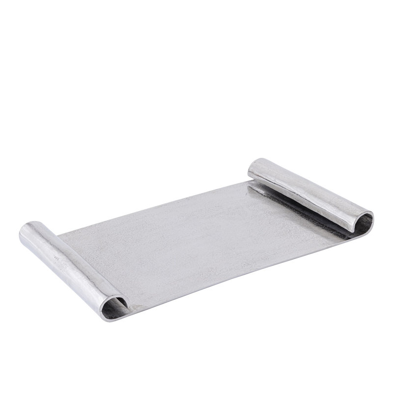Plateau à volutes en aluminium, L 25 po x P 15 po x H 2 po, Argent argent