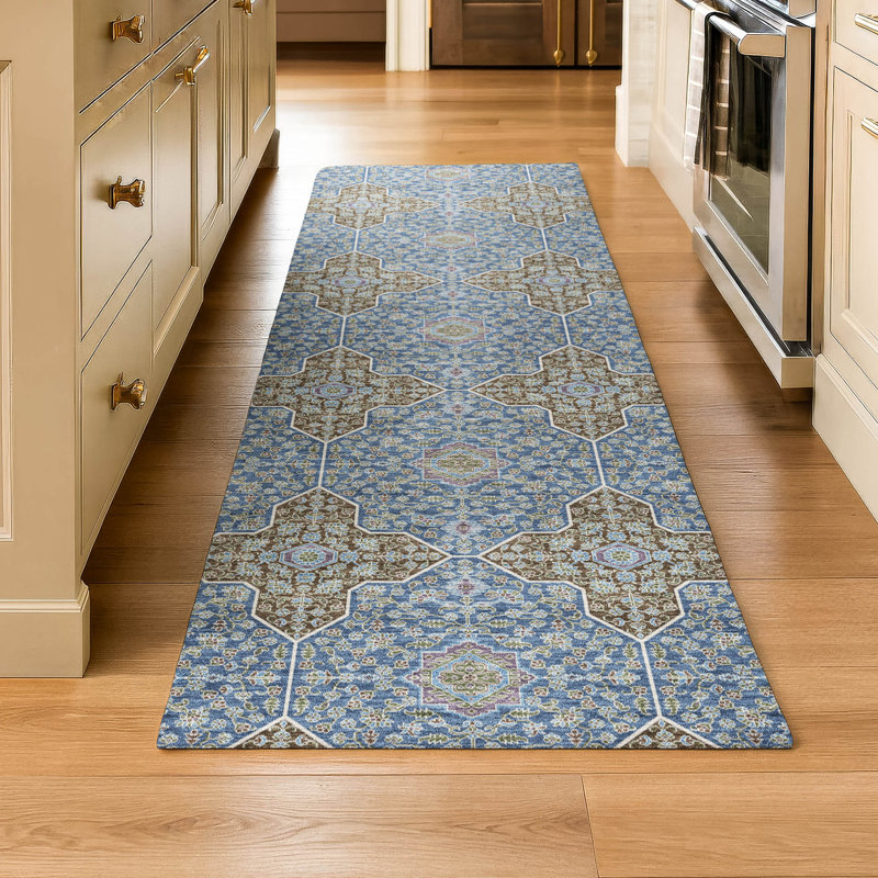 Premium Machine Washable Mayfield AMF2410 Oriental Rug, 2'3" x 7'6" Runner, Navy