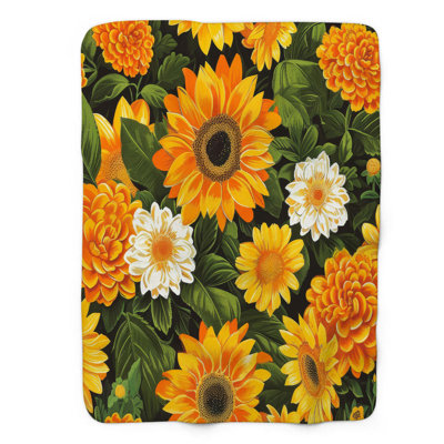 Jeté Golden Marigold Posies - 1 pièce Sherpa Bl Premium