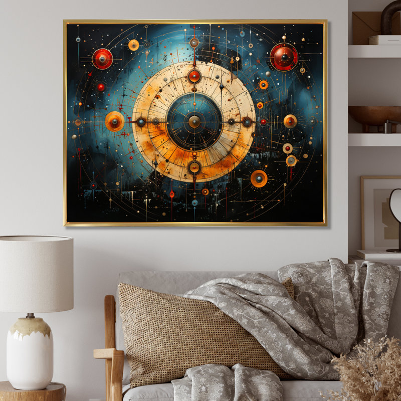 «Yellow Teal Astrology Celestial Alignment I», reproduction d'art sur toile encadrée, H 34 po x l 44 po x P 1,5 po