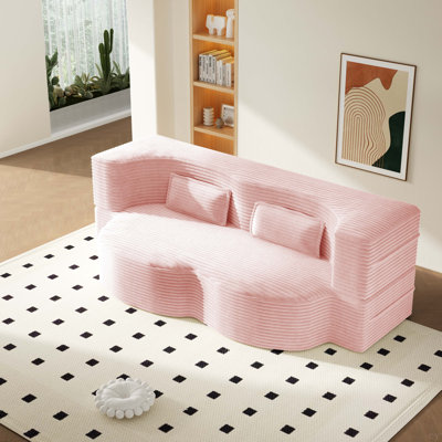 Canapé-lit moderne avec 2 coussins, canapé-lit convertible en velours côtelé rembourré de mousse, matelas pliant simple de 15 po pour le salon, lit d'invité, salle de jeux
