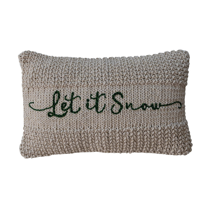 Coussin lombaire en tricot de coton brodé Let It Snow