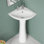 Ensemble de lavabo sur pied l 23 po x P 19 po pour petite salle de bain, lavabo sur pied en porcelaine vitrifiée blanc, avec 1 trou de robinet et trop-plein