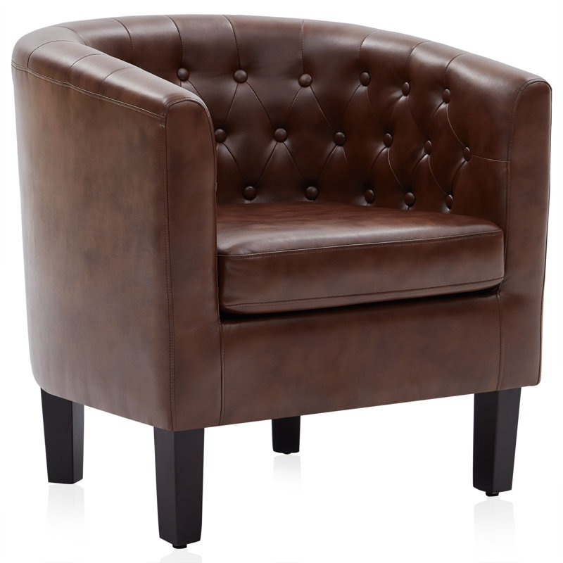 Zeniyah 28.25 Wide Faux Leather Barrel Chair, Caramel Faux Leather