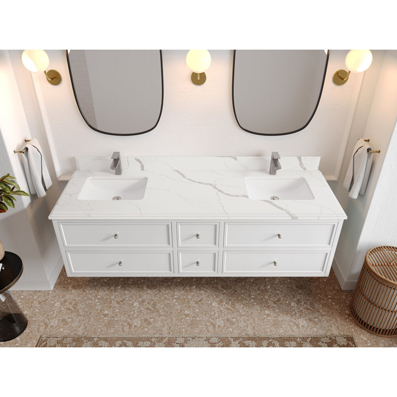 Roswell Floating 72'' Double Bathroom Vanity with Quartz Top, Calacatta Laza