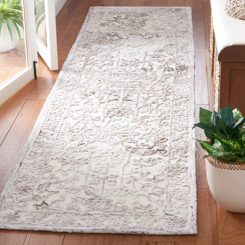 Tapis oriental brun / ivoire touffeté à la main Oriental, Tapis de couloir 2 pi 3 po x 9 pi
