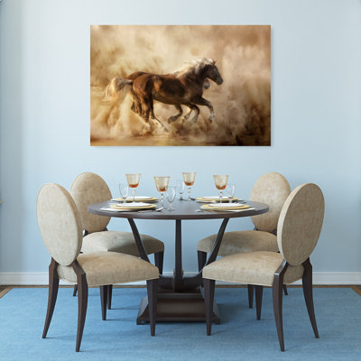 Chevaux majestueux dans la poussière - Paysage équestre abstrait contemporain - Affiche murale nature