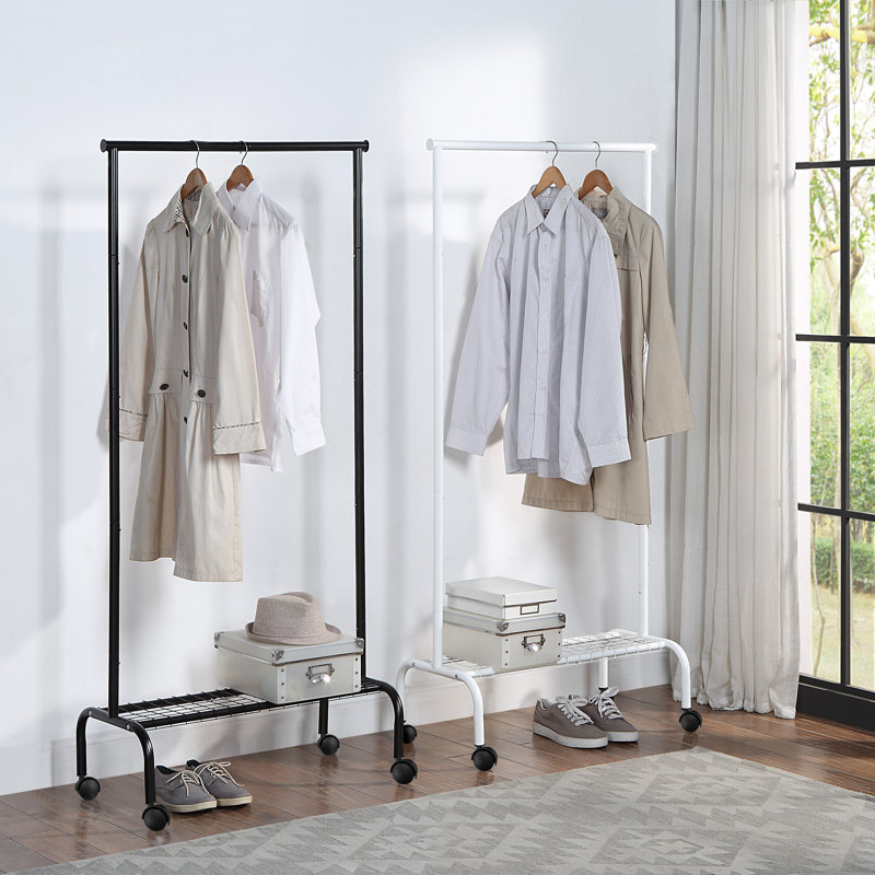 Makaius Durable Compact Rolling Garment Rack with Shelf, Black