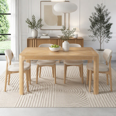 Rectangular Dining Table with Parquet-Style Top & Curved Legs
