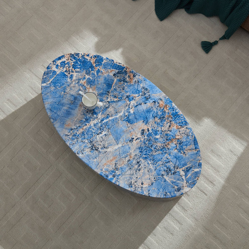 Table d'appoint en marbre naturel The Ovale dans le salon (table incluse seulement), Bleu