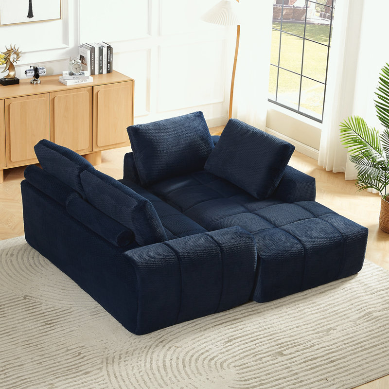 L-Shape Sectional Oversized Sofa with soft cushion, Right Hand Facing, Dark Blue Faux Fur