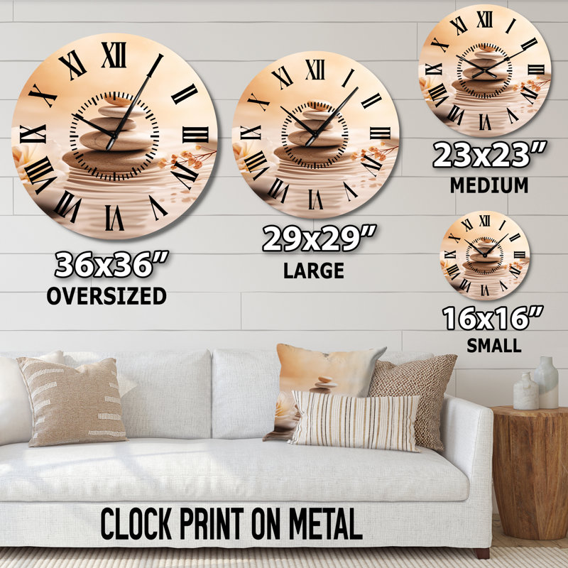 Horloge murale spa avec pierres noires Zen Serenity Balance Spa, Médium