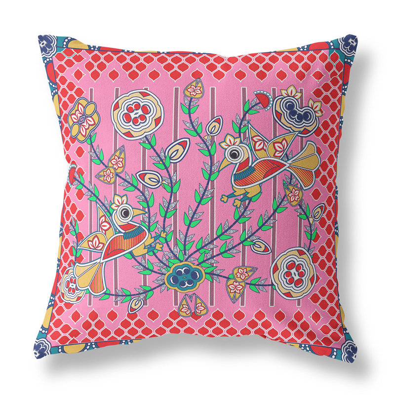 Coussin décoratif à motif floral 16 po x 16 po, Rose / rouge