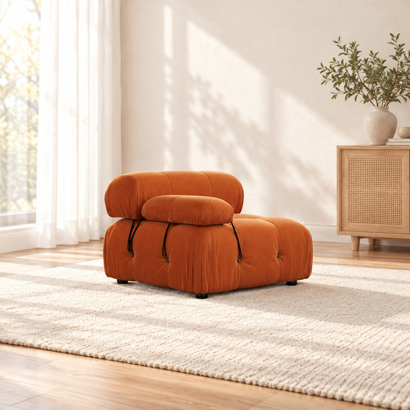 Chaise rembourrée en tissu de velours simple à un bras, Orange