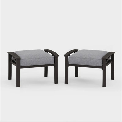 Ensemble de 2 repose-pieds toutes saisons en métal de 26 po de largeur, structure kaki avec coussins gris