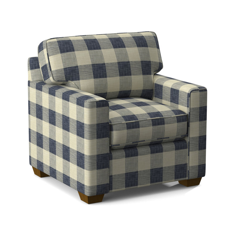 Easton Chair, Havana Finish, Blue Buffalo Check; 0120-61