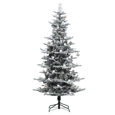 6 Ft Pre-Lit Flocked Layered Christmas Tree with Adjustable Lighting and Removable Bulbs