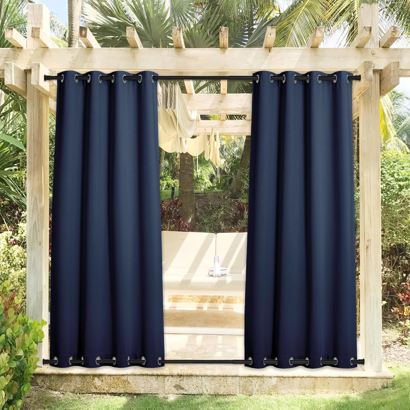 Blackout Outdoor Curtains for Patio Waterproof Top & Bottom Grommet Privacy Drapes, Set of 2, Navy Blue, 52" W x 95" L