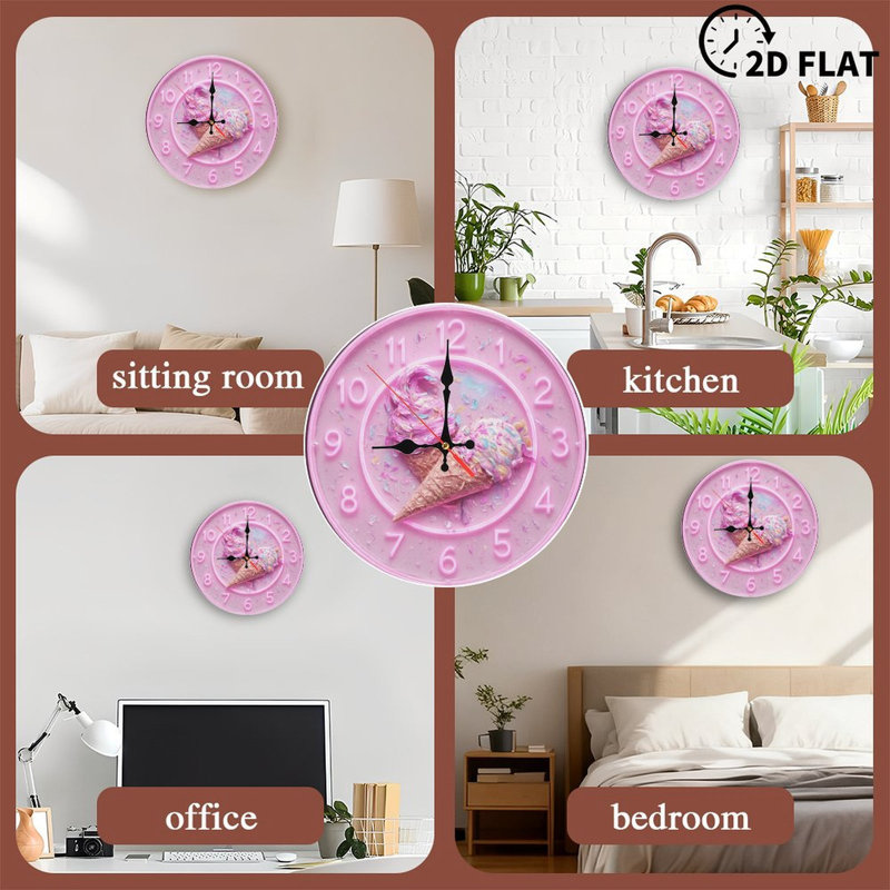 Pink Clock Face With Ice Cream Cones