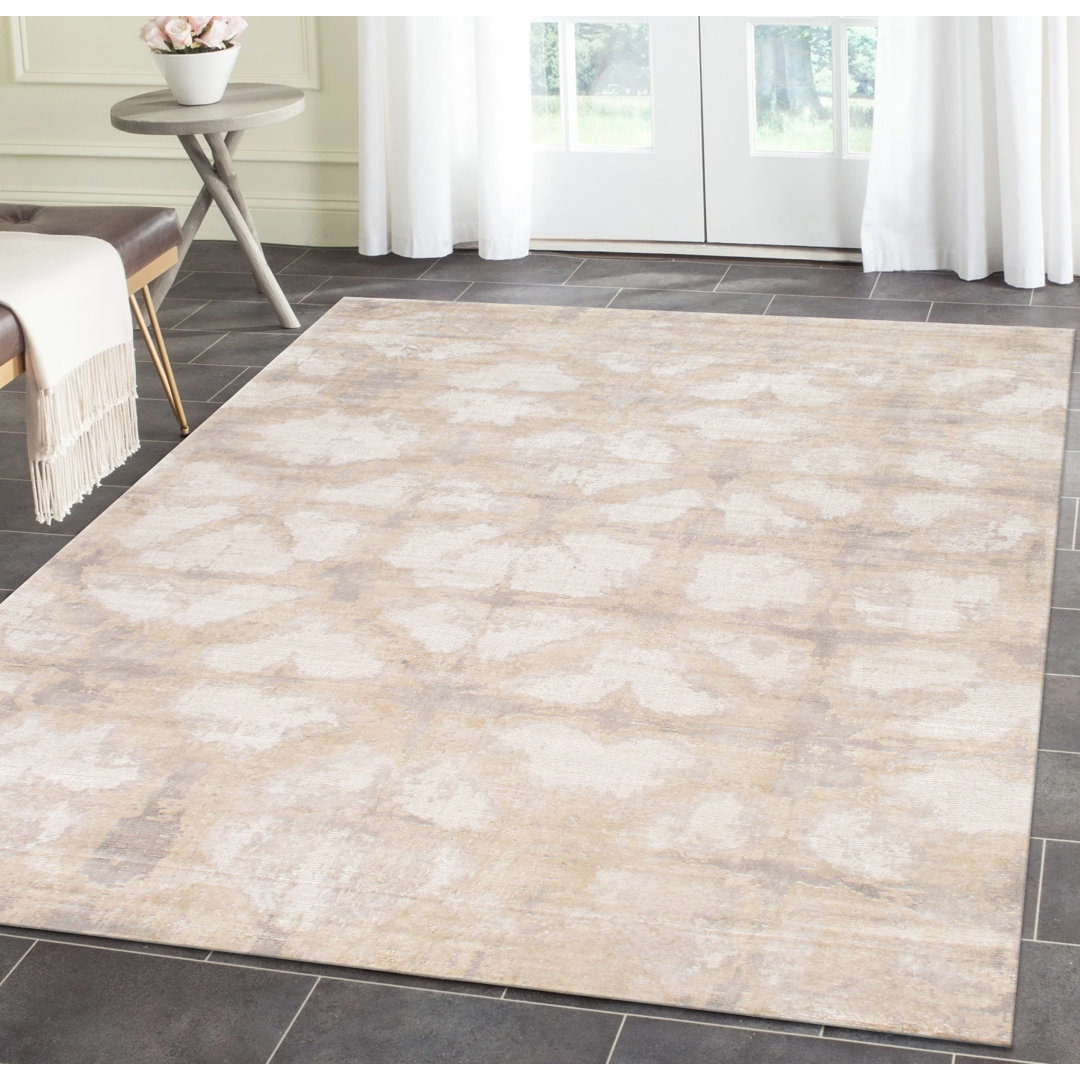 Shibori Abstract Handmade Loomed Wool/Silk Ivory/L. Gold Area Rug Pasargad Rug 