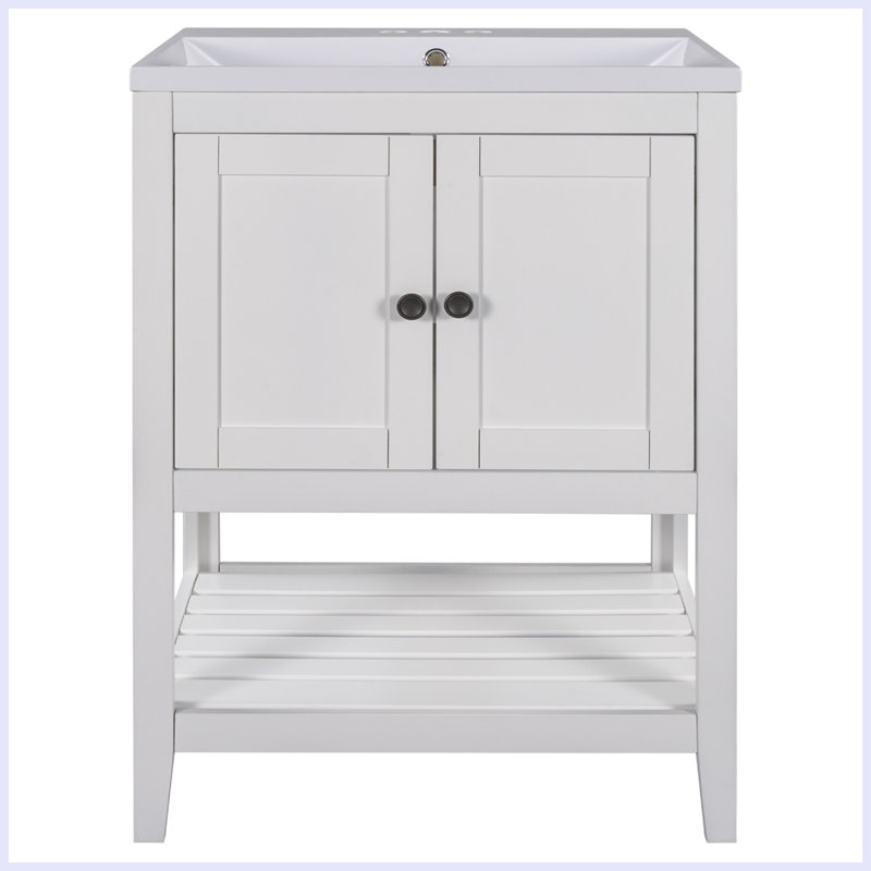 Meuble-lavabo moderne avec lavabo en céramique et tablette ouverte, Blanc