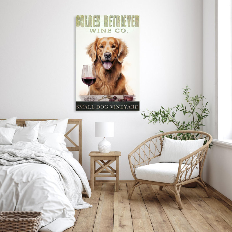 Impression sur toile, Golden Retriever Wine Co, H 36 po x l 24 po x P 1,25 po