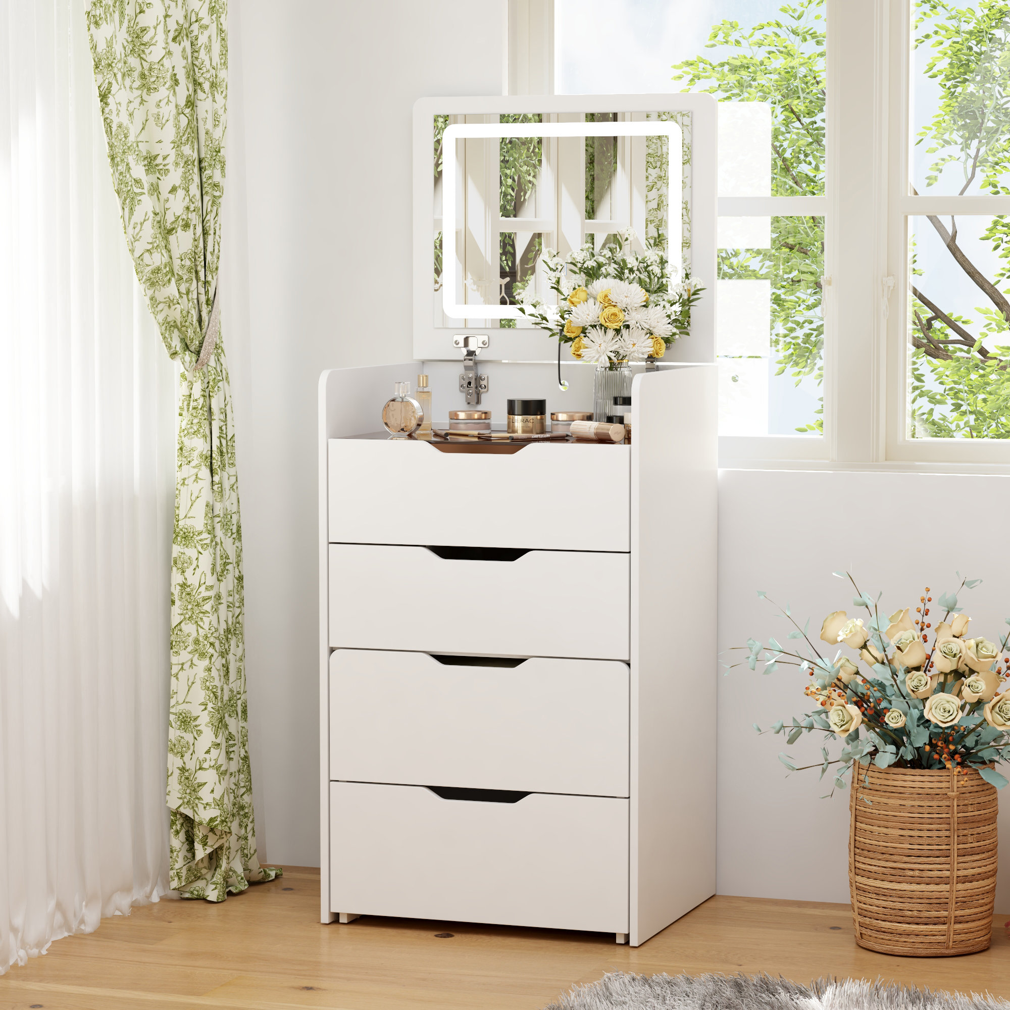 Ebern Designs 3 In 1 Vanity Desk With Flip Top Mirror And Comfortable Bench & Reviews | Wayfair