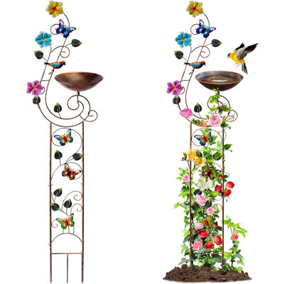 57" Height Metal Bird Bath With Trellis For Outdoor, Vintage Dec...