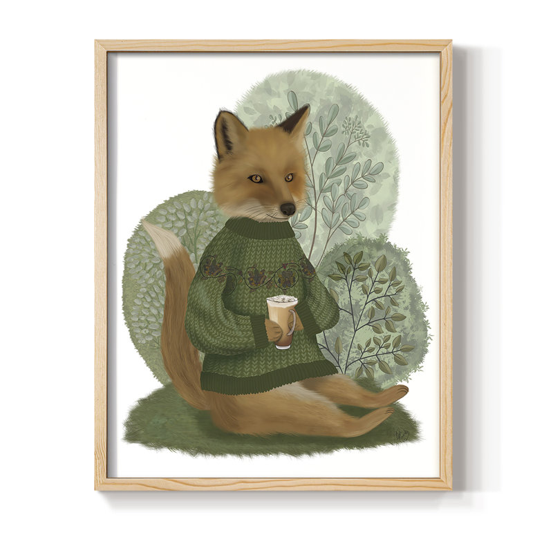 Latte Fox in Sweater Framed Print - Solid Wood
