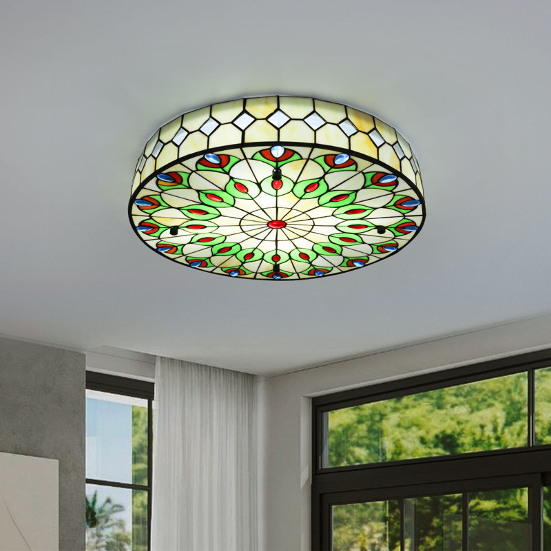 Aquebogue 19.7" Vintage Fashion Tiffany Flush Mount Ceiling Light