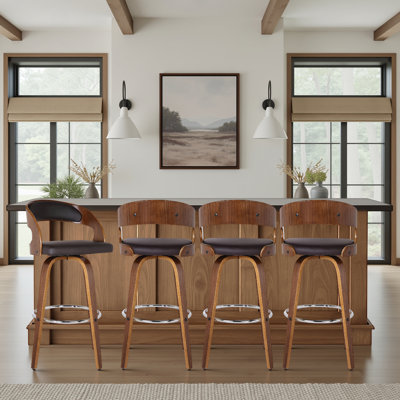 Shelly Counter Height Or Bar Height Swivel Upholstered Stool In Wood Finish - Set 