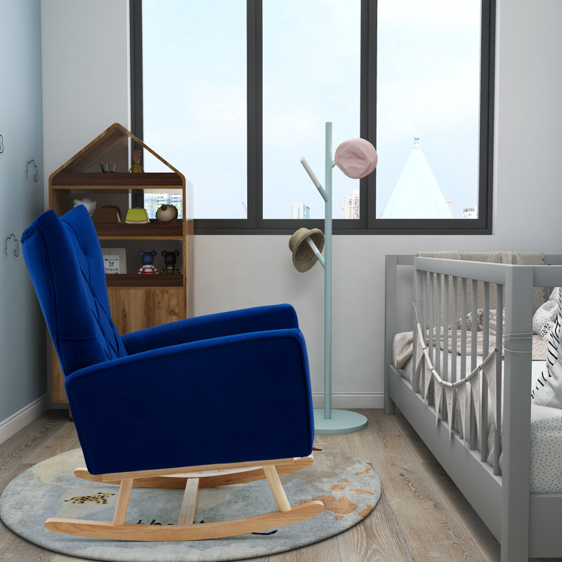 Chaise berçante Jahsun, Velours bleu marine