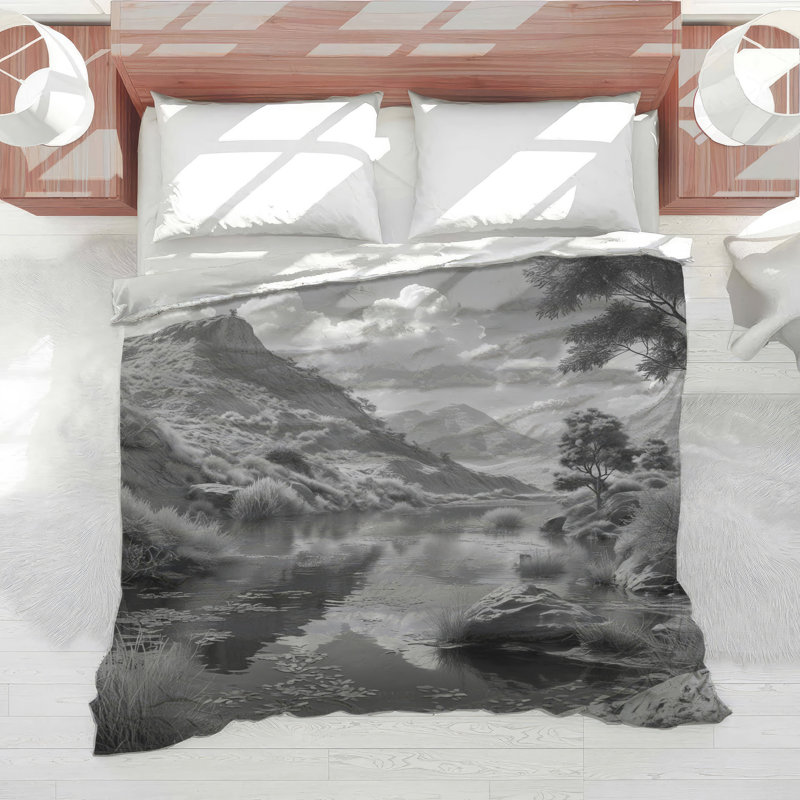 Monochrome Mountain Landscape Comforter, Twin