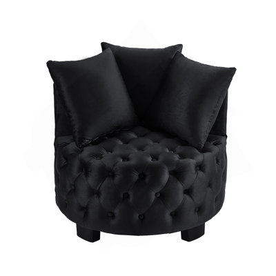 Contemporary Upholstered Tufted Leisure Chair Accent Chair With Crescent Backrest And Plush Cushions, Black